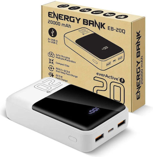 everActive EB-20Q Power Bank 20000mAh 22.5W with 2 USB-A Ports and USB-C Port White vue 5