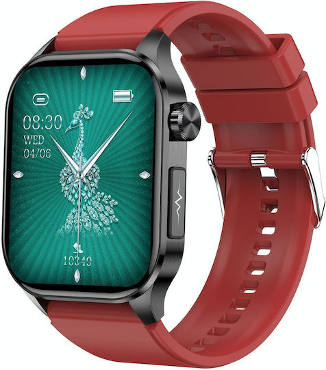 Et580 2.04 Inch Amoled Screen Sports Smart Watch Support Bluethooth Call Ecg Function Red Silicone Band view 1