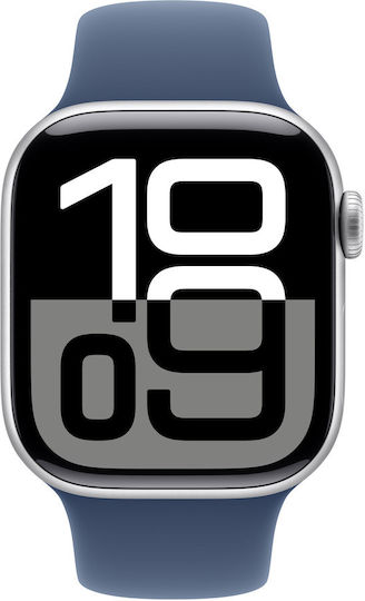 Apple Watch Series 10 Cellular Aluminium 42mm Waterproof with eSIM and Heart Rate Monitor (Silver Aluminium Denim Sport Band S/M) view 2