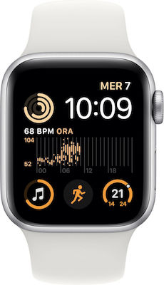 Apple Watch SE 2022 Cellular Aluminium 40mm Waterproof with eSIM and Heart Rate Monitor (Silver with White Sport Band) view 1
