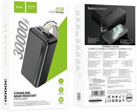 Hoco J91B Power Bank 30000mAh with 2 USB-A Ports and USB-C Port Black vue 5