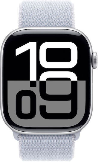 Apple Watch Series 10 Aluminium 42mm Waterproof with Heart Rate Monitor (Silver with Blue Cloud Sport Loop) view 2