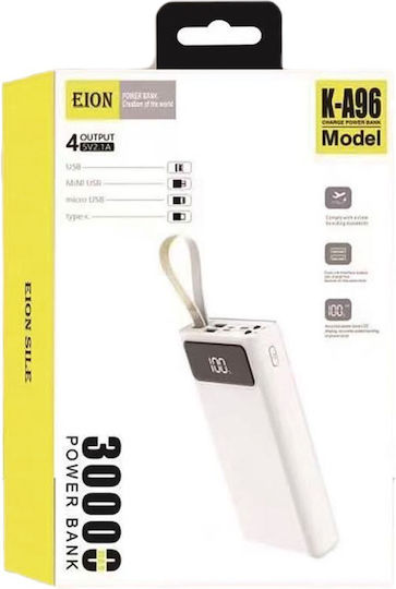 Eion K-A96 Power Bank 30000mAh with 4 USB-A Ports White view 3