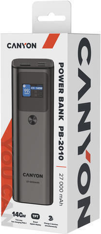 Canyon PB-2010 Power Bank 27000mAh 140W with USB-A Port and 2 USB-C Ports Power Delivery / Quick Charge 3.0 Gray view 5