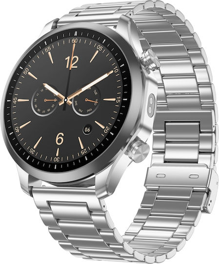 Aoke GC100 Smartwatch with Heart Rate Monitor (Silver Case / Silver Strap Metallic)