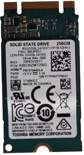 Toshiba SSD 256GB Type M.2 with PCI Express 3.0 Connection 00UP651
