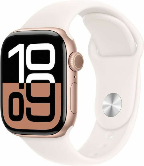 Apple Watch Series 10 Aluminium 42mm Waterproof with Heart Rate Monitor (Rose Gold with Light Blush Sport Band (M/L)) view 1