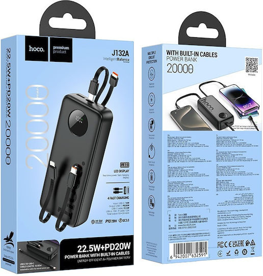 Hoco J132A Power Bank 20000mAh 22.5W with USB-C Port Power Delivery Black view 4