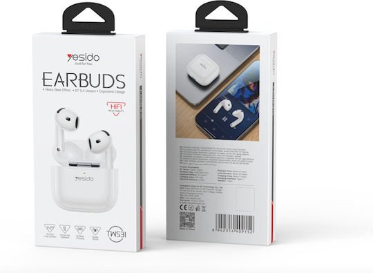 Yesido TWS31S Earbud Bluetooth Handsfree Earphones with Charging Case White view 3