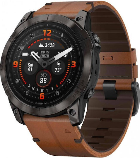Garmin Epix Pro (Gen 2) Sapphire Edition Titanium 51mm Waterproof Smartwatch with Heart Rate Monitor (Carbon Gray DLC Titanium with Chestnut Leather) view 2