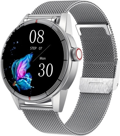 R6 1.32 Inch Round Screen 2 In 1 Bluetooth Earphone Smart Watch Support Bluetooth Call Health Monitoring Silver Steel Strap
