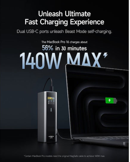 Cuktech 2C1A Power Bank 20000mAh 210W with USB-A Port and USB-C Port Power Delivery Gray view 2