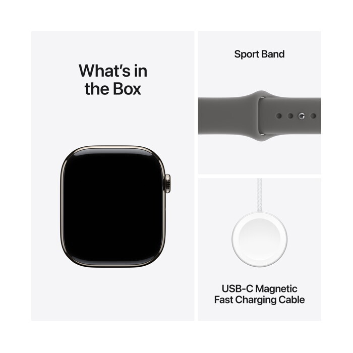 Apple Watch Series 11 Titanium 46mm Waterproof with eSIM and Heart Rate Monitor (Natural Titanium Case with Stone Grey Sport Band - M/L) view 5