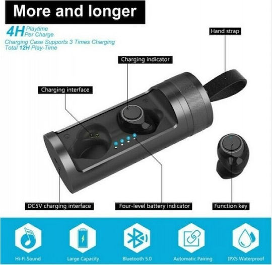 Andowl Q700 In-ear Bluetooth Handsfree Earphones with Charging Case Black view 4
