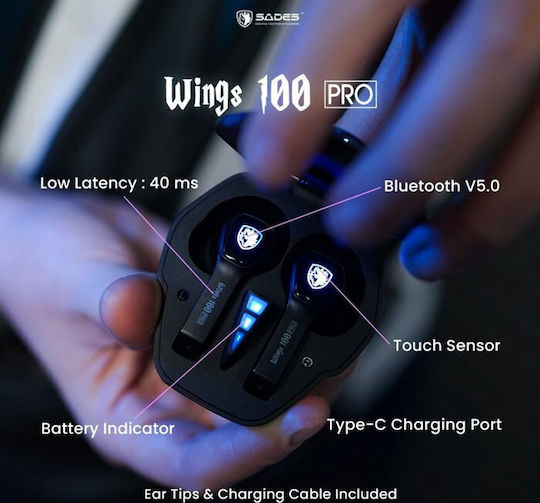 Sades Wings 100 Pro In-ear Bluetooth Handsfree Earphones with Charging Case Black vue 2