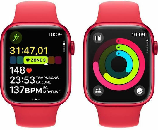 Apple Watch Series 9 Cellular Aluminium 45mm Waterproof with eSIM and Heart Rate Monitor ((PRODUCT)RED Sport Band (M/L)) view 4