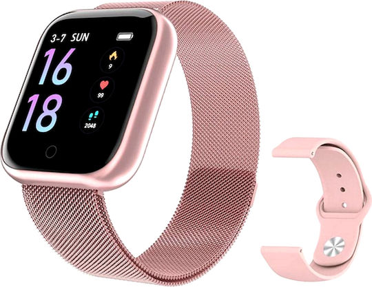 Cristal Time 80 Fashion Smartwatch Fitness Bracelet 1.3 Inch Color Tft Ips Display Heart Rate Measurement Sleep Monitoring Music Photos Calls Message Reminder Unique Design Pink Silicone Bracelet view 1