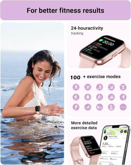 Tensky ID208 Plus Smartwatch with Heart Rate Monitor (Pink) view 6