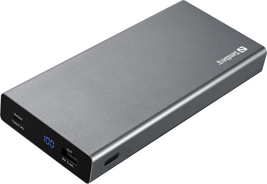 Sandberg 420-52 Power Bank 20000mAh 88W with USB-A Port and USB-C Port Power Delivery Gray
