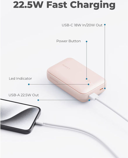 Aukey Mini Power Bank 20000mAh 22.5W Pink view 3