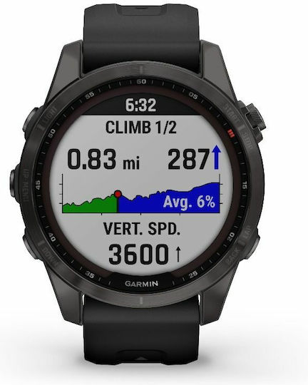 Garmin Fenix 7S Sapphire Solar Titanium 42mm Waterproof Smartwatch with Heart Rate Monitor (Carbon Grey DLC Titanium with Black Band) view 4