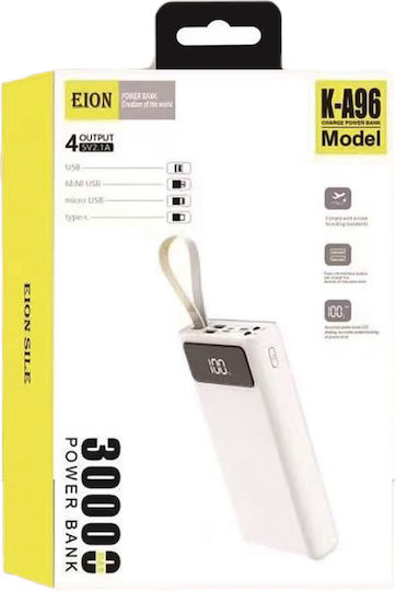 Eion K-A96 Power Bank 30000mAh with 4 USB-A Ports White view 1