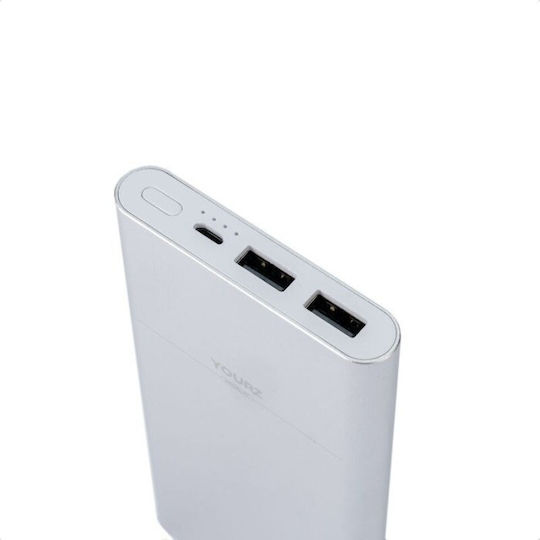 YOURZ Yourz R7 Power Bank 10000mAh with 2 USB-A Ports Silver view 3