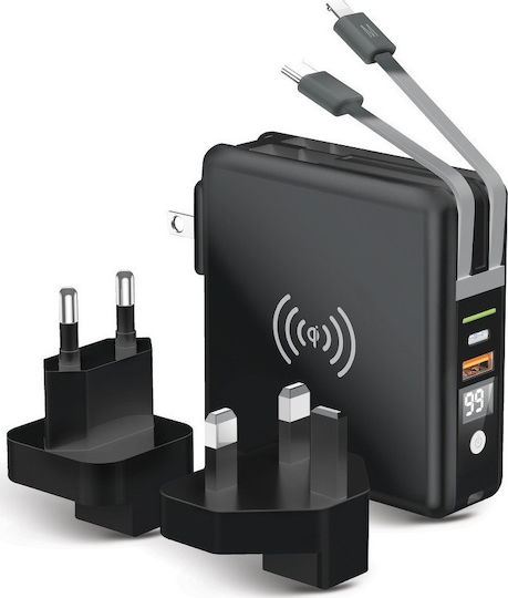 Forcell 5-in-1 Multifunctional Power Bank 10000mAh 20W with USB-A Port and USB-C Port Quick Charge 3.0 Black