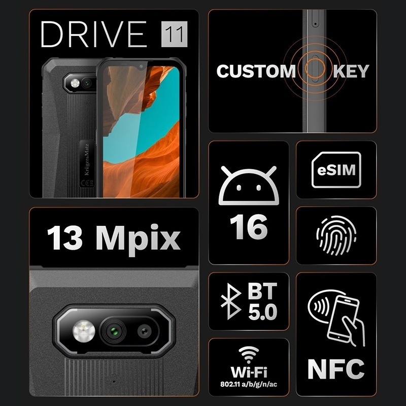 Kruger & Matz DRIVE 11 Single SIM (4/64GB) Rugged Smartphone Black – widok 9