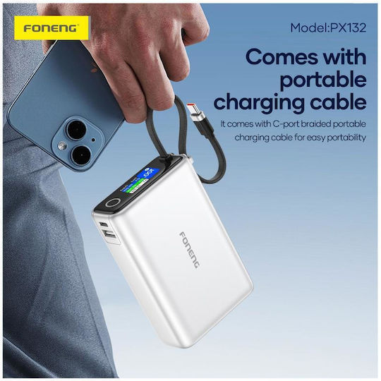 Foneng PX132 Power Bank 20000mAh 65W with USB-A Port and USB-C Port Silver view 2