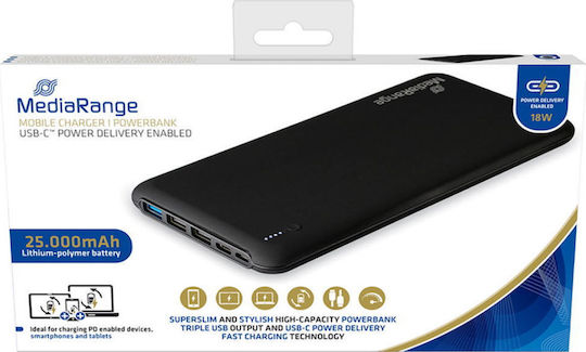MediaRange MR754 Power Bank 25000mAh 18W with 3 USB-A Ports and USB-C Port Power Delivery Black view 2
