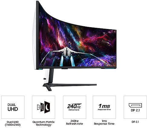 Samsung Odyssey Neo G9 G95NC Ultrawide VA HDR Curved Gaming Monitor 57" 7680x2160 240Hz with Response Time 1ms GTG view 6