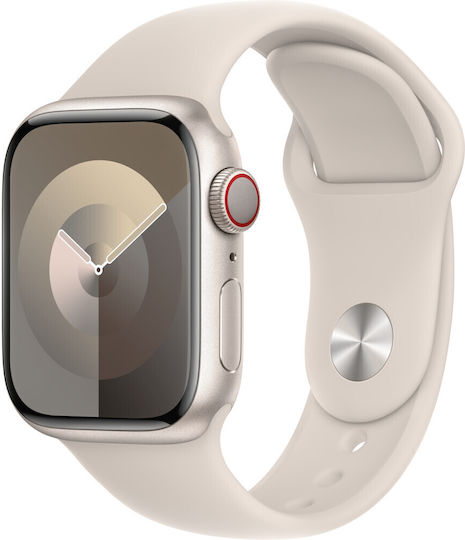 Apple Watch Series 9 Aluminium 41mm Waterproof with eSIM and Heart Rate Monitor (Starlight with Starlight Sport Band (M/L)) view 2