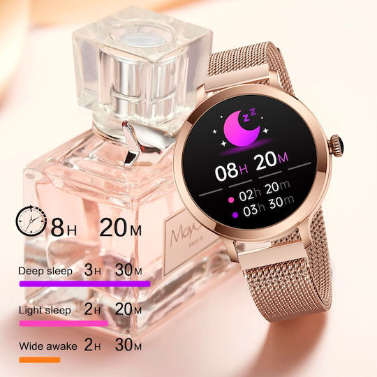 Aoke NX7 Pro Smartwatch with Heart Rate Monitor (Pink - Gold Case / Pink - Gold Metallic Strap) view 6