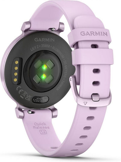 Garmin Lily 2 Aluminium Waterproof Smartwatch with Heart Rate Monitor (Metallic Lilac / Lilac Silicone Band) view 5