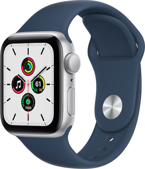 Apple Watch SE Aluminium 40mm Waterproof with Heart Rate Monitor (Silver with Abyss Blue Sport Band) view 2