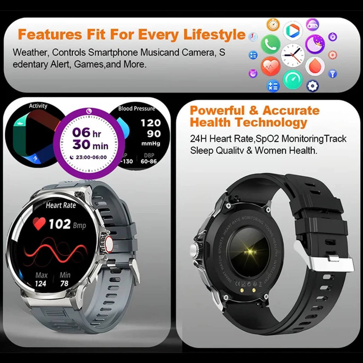 Smartwatch Microwear V69 Black Silicone view 4