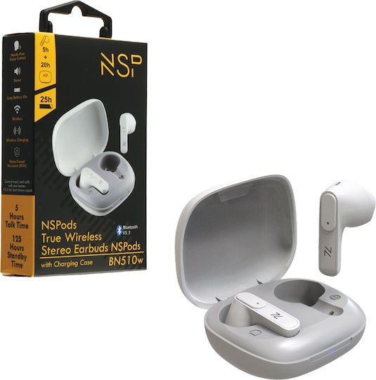 NSP Nspods BN510W Earbud Bluetooth Handsfree Earphones with Sweat Resistance and Charging Case White view 3