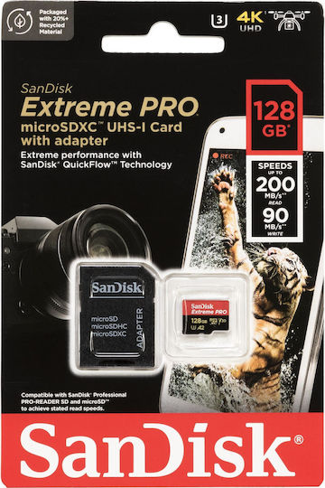 Sandisk Extreme Pro microSDXC 128GB U3 V30 A2 UHS-I 200MB/s with Adapter view 4