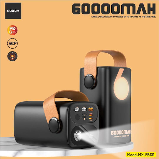 Moxom MX-PB131 Power Bank 60000mAh 22.5W with 3 USB-A Ports and 2 USB-C Ports Black vue 2