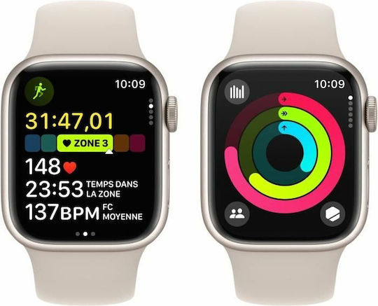 Apple Watch Series 9 Aluminium 41mm Waterproof with eSIM and Heart Rate Monitor (Starlight with Starlight Sport Band (S/M)) view 4