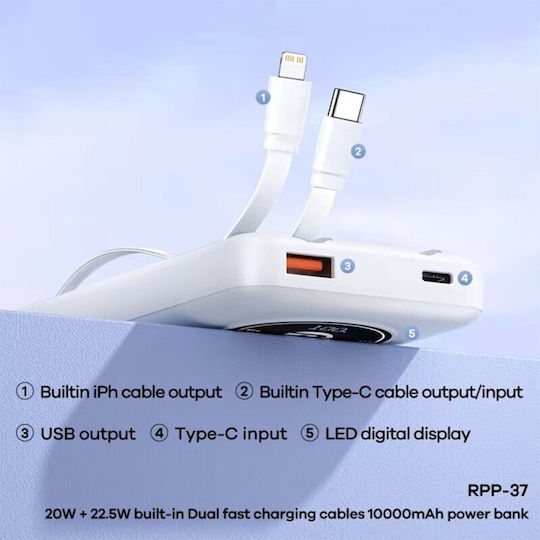 Remax Energy Eye Fast RPP-37 Power Bank 10000mAh with USB-A Port and USB-C Port White vue 3