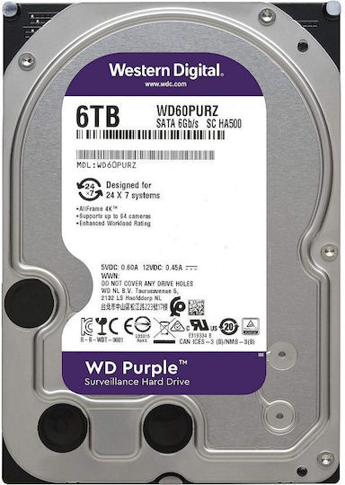 Western Digital Purple 6TB HDD Hard Drive 3.5" SATA III 5400rpm with 256MB Cache for Recorder WD64PURZ vue 3