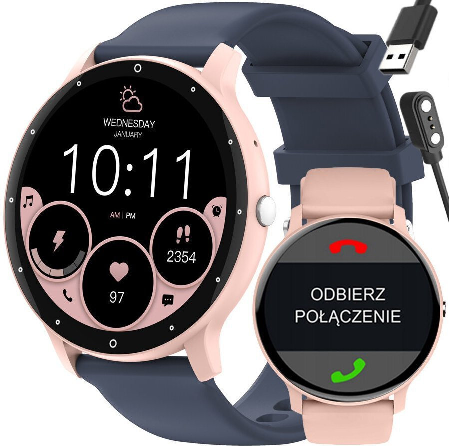 Gravity GT1 Pro 46mm Smartwatch with Heart Rate Monitor (Blue / Pink) view 1