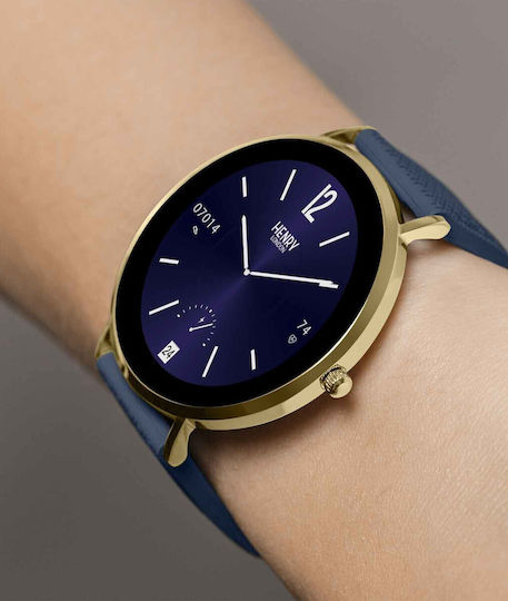 Henry London Smart Stainless Steel 43mm Smartwatch with Heart Rate Monitor (Gold & Navy Silicone) view 8