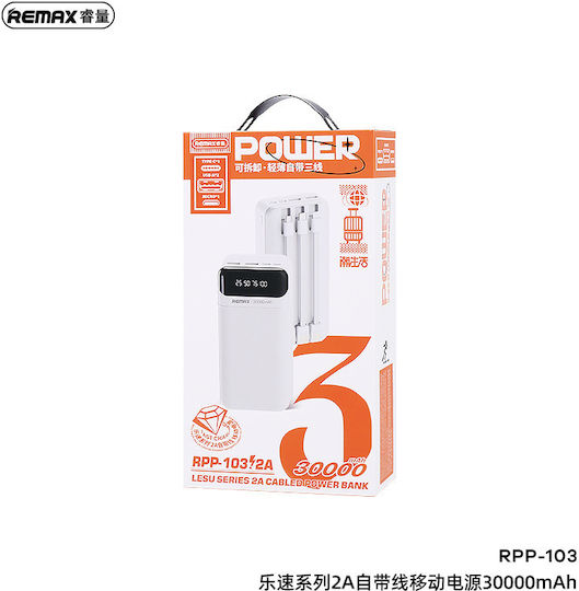 Remax RPP-103 Power Bank 30000mAh with 2 USB-A Ports and USB-C Port White view 2