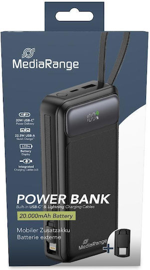 MediaRange Power Bank 20000mAh 22.5W with USB-A Port and USB-C Port Power Delivery / Quick Charge 3.0 Black view 2
