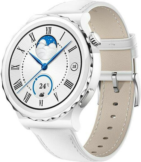 Huawei Watch GT 3 Pro Ceramic 43mm Waterproof with Heart Rate Monitor (Leather White) view 6