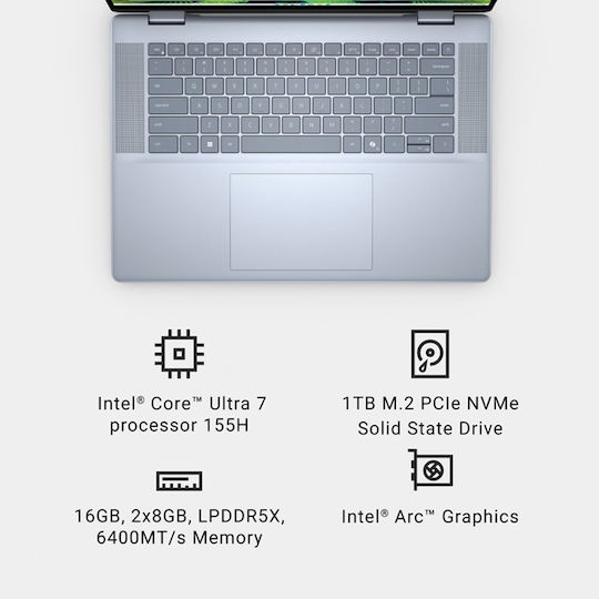 Dell Inspiron 7640 16" FHD+ Touchscreen (Ultra 7-155H/32GB/1TB SSD/W11 Home) Ice Blue (US Keyboard) vue 3