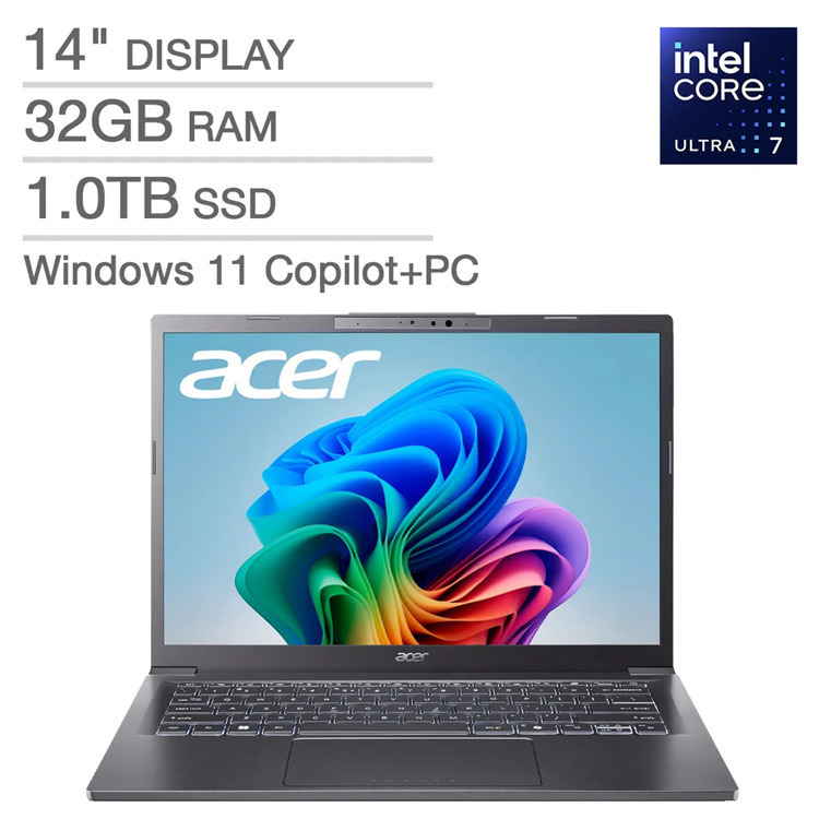 Acer Aspire 14 AI A14-52MT-59DP -701K 14" IPS FHD+ (Ultra 7-258V/32GB/1TB SSD/W11 Home) (US Keyboard) view 1